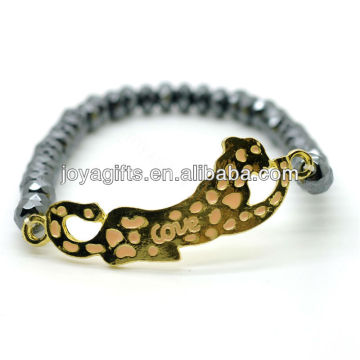 Legierungs-Leopard mit 6 * 4MM magnetischen Hämatit facettierten Abakus Stretch Armband